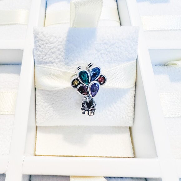 925 Sterling Silver Colorful Balloons With Dangle House Charm Bead Fits Pandora - Picture 1 of 8